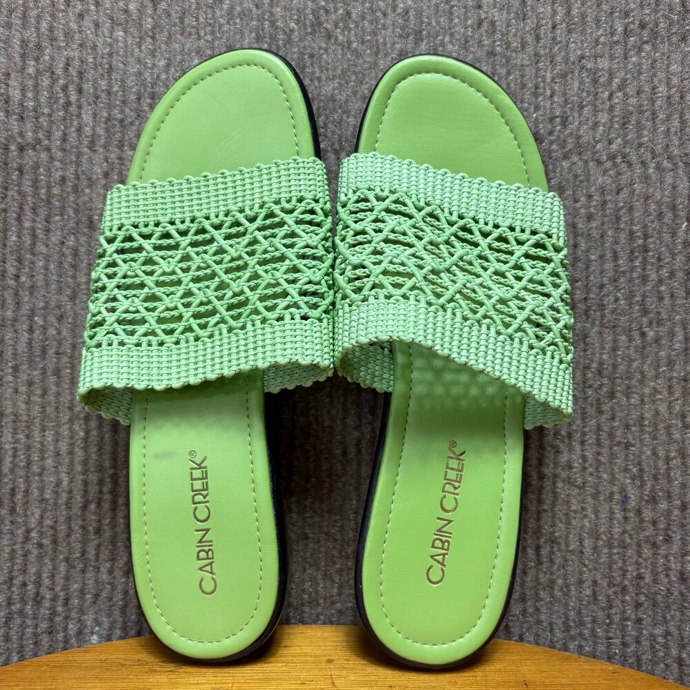 Y2K Cabin Creek Lime Green Woven Slides Women’s Size 8